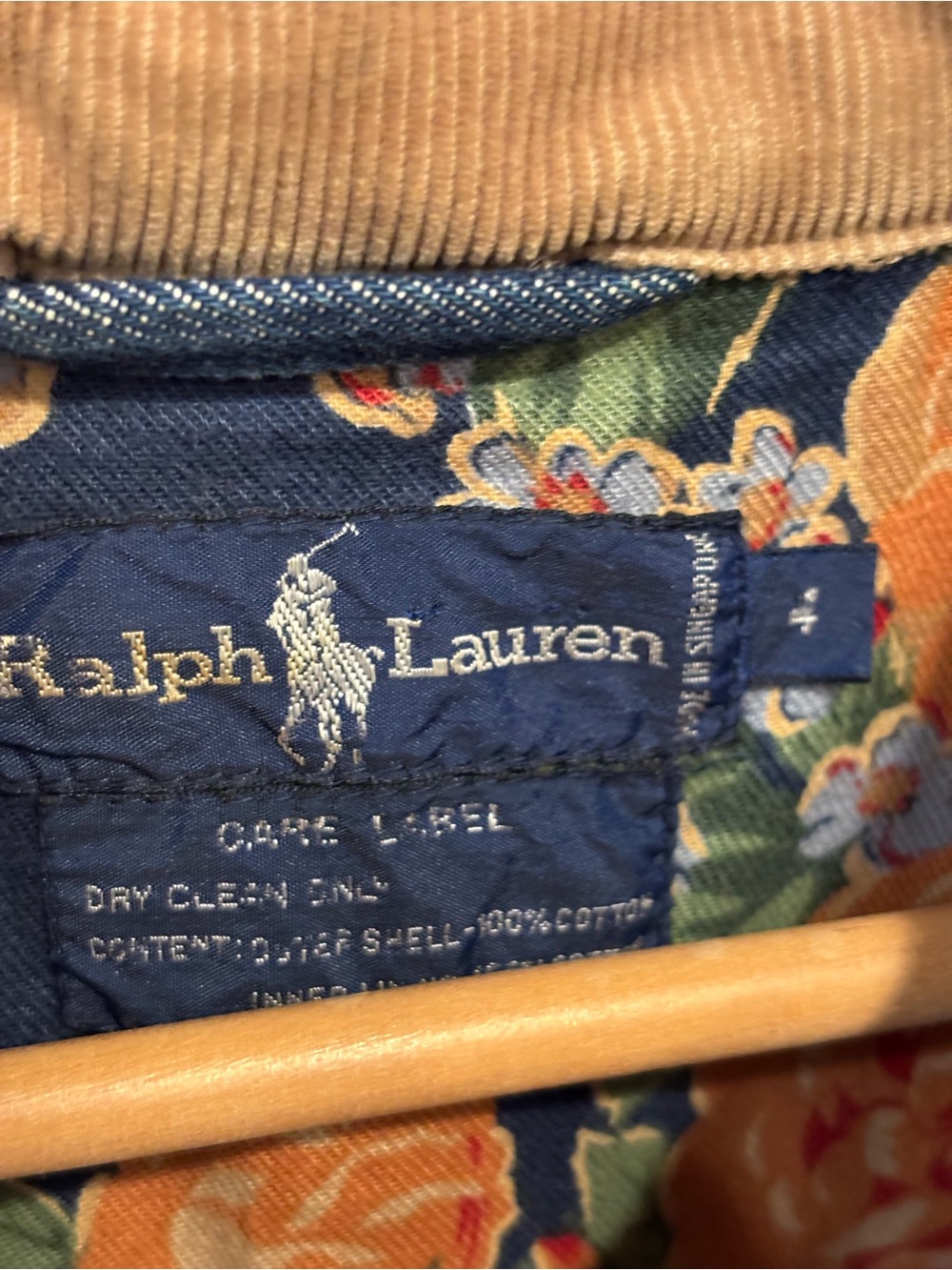 Ralph Lauren Blue Label Floral-Lined Jacket with Tan Corduroy Collar - Picture 3 of 8